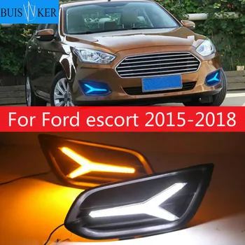 1Pair Už Ford escort 2015-2018 Šviesos važiavimui Dieną DRL LED Rūko Žibinto Dangtelis Su Geltona Posūkio Signalo Tricolor Funkcijų
