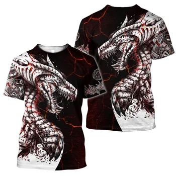 2021 Vasaros Hipster Vyrų t-shirt Black & White Tatuiruotės Dragon 3D Atspausdintas Harajuku trumpomis rankovėmis T marškinėliai, Unisex Atsitiktinis viršūnes KJ0154