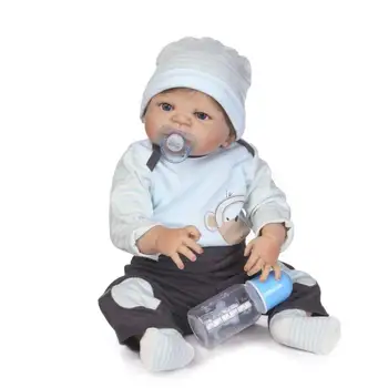 56cm Atgimsta Silikono Lėlės Reborn Baby Doll Žaislas Su Drabužiais Žindukas Šėrimo Butelis Vaikams Kalėdų, Gimtadienio dovanos Reborn Rinkinio