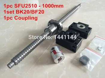SFU2510 - 1000mm ballscrew + kamuolys veržle, su tikslu apdirbta + BK20/BF20 Parama + 17*kaip 14mm Prikabinti CNC Dalys