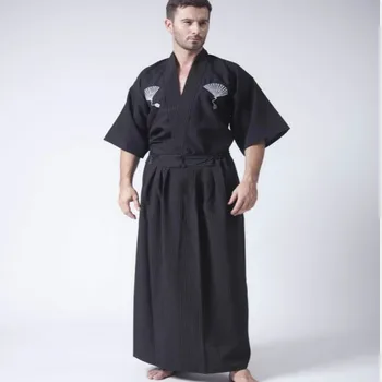 Vintage Black Japonijos Vyrų Kariai Kimono Su Obi Tradicinių Yukata Samurajų Apranga Konvencijos Kostiumas Vienas Dydis